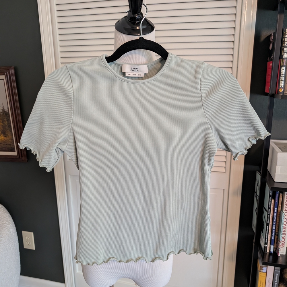 Love Bonito Mint Ribbed Cotton Top
